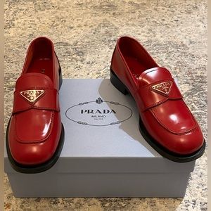 Prada Logo Plaque Brushed Loafers, new with box.